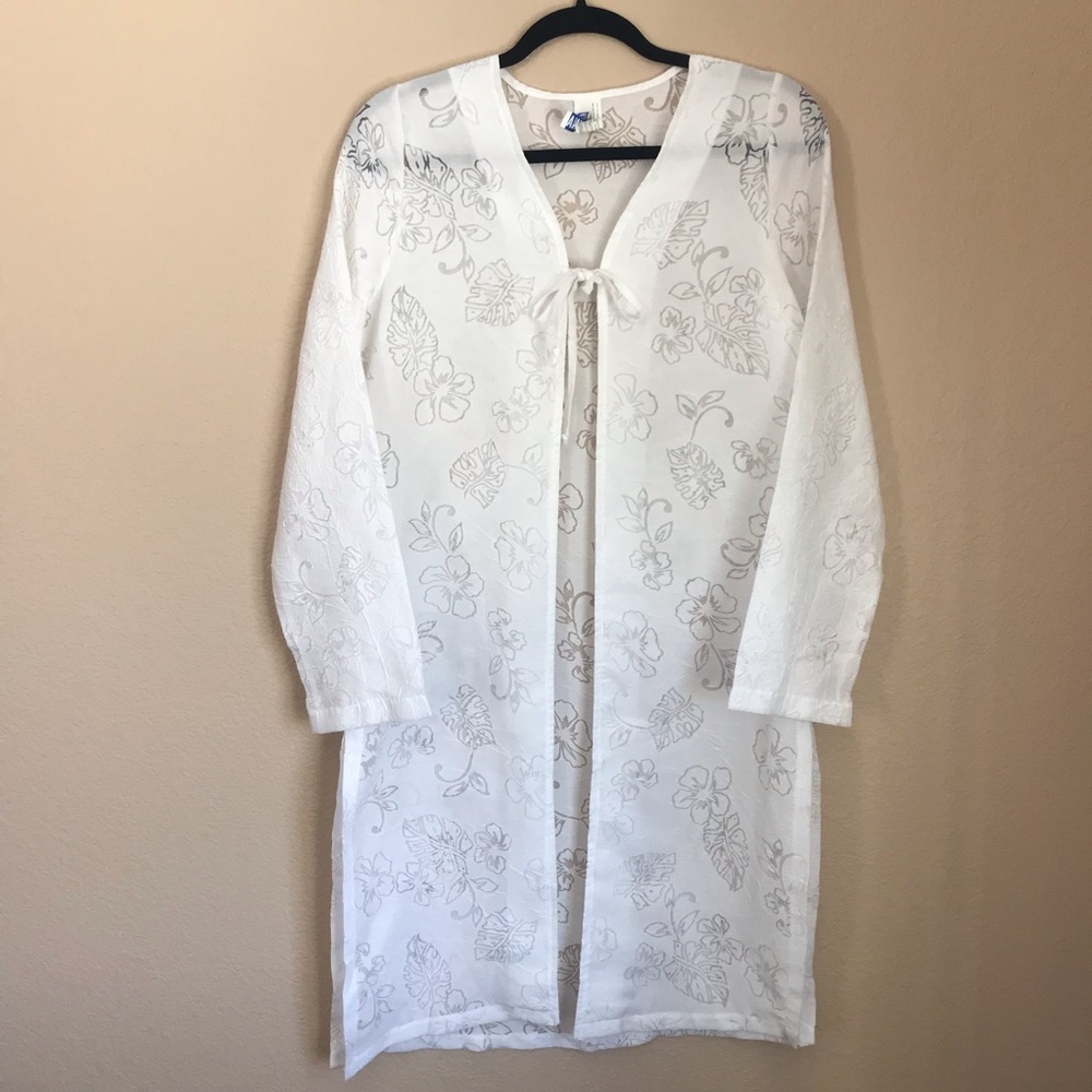 Christina White Sheer Floral Tie Cover Up